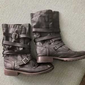 Size 8.5 black Moto boots. Vegan Leather.